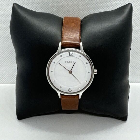Skagen Anita SKW2399 Women\'s Brown Leather Analog Silver Dial Wrist Watch JNA538 main image 4